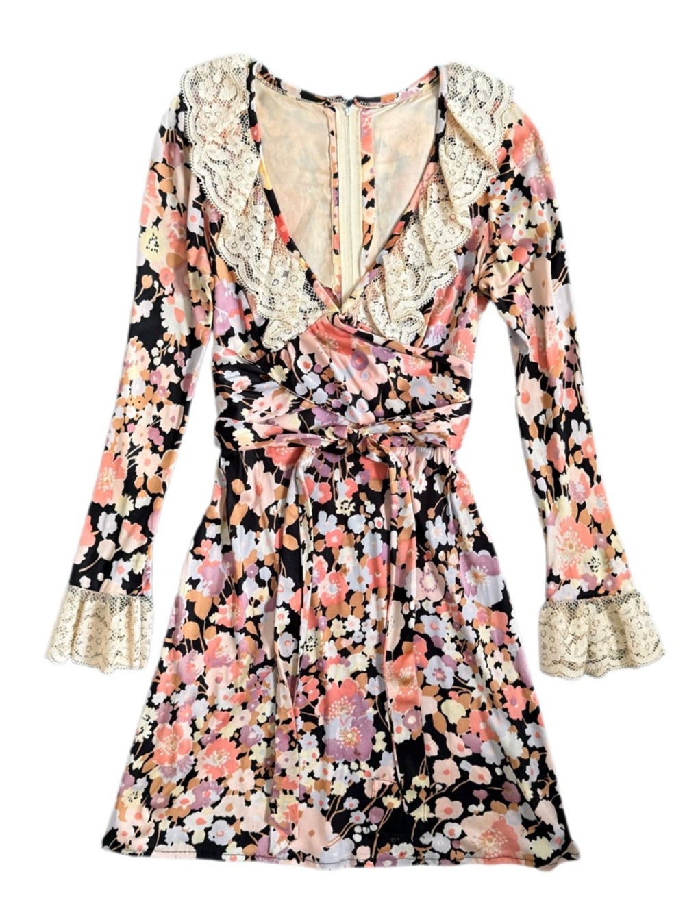 RARE 1967 Floral Mini Dress | 70's Boho Ruffle Faux Wrap Union Made ILGWU